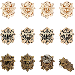 Chgcraft 12 pièces 3 couleurs alliage bouclier couronne broche broche, insigne de médaille pour les vêtements de sac à dos, couleur mixte, 2123x17~19x1.5mm, 4 pcs / couleur