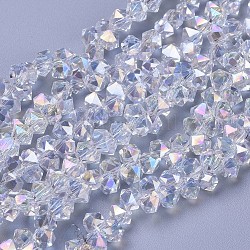 Chapelets de perles en verre électroplaqué, perles percées, de couleur plaquée ab , facette, hexagone, de couleur plaquée ab , 6x6x4.5mm, Trou: 1.2mm, Environ 100 pcs/chapelet, 11.42 pouce (29 cm)