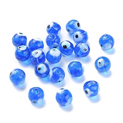 Perles vernissées manuelles, mauvais œil, ronde, Dodger bleu, environ 10 mm de diamètre, Trou: 1mm