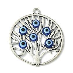 Colgantes de aleación de mal de ojo azul, amuletos de ojos de la suerte, plata antigua, árbol de la vida, 42.5x38x4mm, agujero: 3 mm