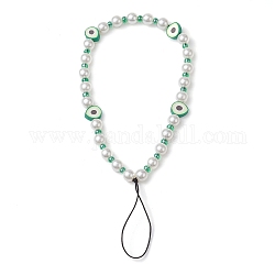 Fruits en argile polymère et perles imitées et sangles mobiles en perles de verre, décoration d'accessoires mobiles en fil de nylon tressé, Avocat, 19.5~20 cm, pendentifs: 11x9x4.5 mm