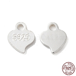 925 Sterling Silver Chain Extender Drop, Chain Tabs, Heart Charms, with S925 Stamp, Silver, 5x4x0.5mm, Hole: 0.8mm, about 158pcs/10g