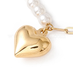 Placcatura ionica (ip) 304 collana con ciondolo cuore in acciaio inossidabile con perla acrilica da donna, oro, 16.54 pollice (42 cm)