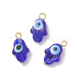 Main mauvais pendentifs Murano d'oeil, avec les accessoires en fer, Hamsa main, bleu, 17.5~18x10x6~7mm, Trou: 1.8~2mm
