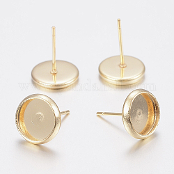 304 Stainless Steel Stud Earring Settings, Flat Round, Real 18K Gold Plated, Tray: 6mm, 8x1.5mm, Pin: 0.8mm