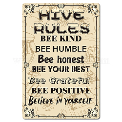 CREATCABIN Metal Tin Sign Hive Rules Bee Kind Retro Vintage Funny Wall Decor Art Mural Hanging Iron Painting for Home Garden Bar Pub Kitchen Living Room Office Garage Poster Plaque, 8 x 12inch