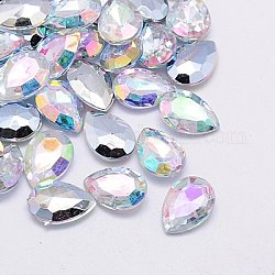 Cabuchones de diamante de imitación de acrílico de Taiwan imitación, señaló hacia atrás y facetas, lágrima, claro ab, color de ab, 30x20x7.5mm, aproximamente 100 unidades / bolsa