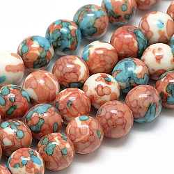 Synthetic Ocean White Jade Beads Strands, Dyed, Round, Tomato, 10~11mm, Hole: 1.5mm, about 38pcs/strand, 16.3 inch