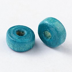 Natural Maple Wood Beads, Lead Free, Flat Round, Dyed, Dark Turquoise, 6x3mm, Hole: 2mm, about 14772pcs/1000g