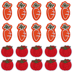 Gorgecraft 28Pcs 2 Style Tomato & Carrot Non Woven Fabric Embroidery Iron on Applique Patch, Sewing Craft Decoration, Vegetable Pattern, 25~55x26~29x2~2.5mm, 14pcs/style