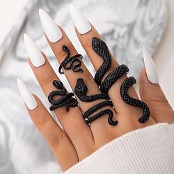 Набор колец на палец из змеиного сплава в готическом стиле для женщин, электрофорез черный, внутренний диаметр: 17 мм, 4 шт / комплект