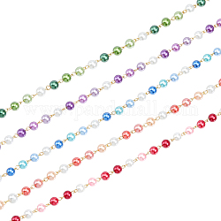 Chgcraft 5pcs chaîne de perles de verre fait main 5 couleurs, avec épingles à œil en fer plaqué or, non soudée, couleur mixte, 14x8mm, 1m / pc