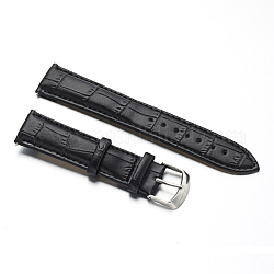 Bracelets de montres en cuir, avec des fermoirs en acier inoxydable, noir, 87x20x2mm, 125x18x2mm