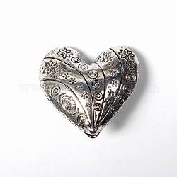 Tibetan Style Alloy Beads, Mother's Day Gifts Making, Lead Free & Cadmium Free, Heart, Antique Silver, about 30mm long, 30mm wide, 14mm thick, hole: 3mm