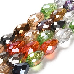Brins de perles de verre en forme de larme à facettes, couleur mixte, 15x10mm, Trou: 1mm, Environ 28 pcs/chapelet, 16 pouce