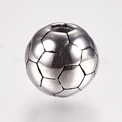 Perles en 304 acier inoxydable, ballon de football / soccer, argent antique, 8mm, Trou: 2mm