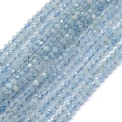 Acquamarina naturale perline fili, tondo, grado a, sfaccettato, 2mm, Foro: 0.5 mm, circa 150pcs/filo, 15.35 pollice (39 cm)