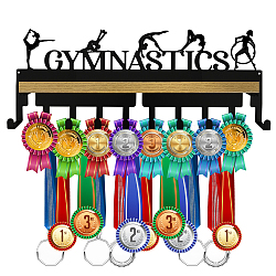 Железный медальон, с деревянной доской, рамка держателя медали, гимнастика, спортивный, держатель медали: 367x132x1.5 мм, деревянная доска: 348x80 мм