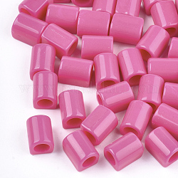 Perline europeo acrilico, perline con foro grande, cuboide, rosa intenso, 10x7.5~8x7.5mm, Foro: 5 mm, circa 1500pcs/500g