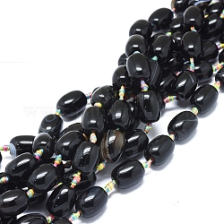Natural Banded Agate/Striped Agate Beads Strands, Dyed & Heated, Column, Black, 17~18x13~15mm, Hole: 1.8mm, about 17pcs/strand, 16.73 inch(42.5cm)
