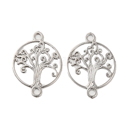 Rack Plating Brass Connector Charms, Etched Metal Embellishments, Long-Lasting Plated, Tree of Life Links, Platinum, 14.5x10.5x0.3mm, Hole: 1.2mm