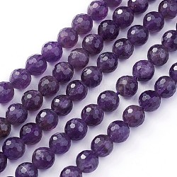 Gemstone Strands, Faceted(128 Facets) Round, Amethyst, Bead: about 8mm in diameter, hole: 0.8mm, 15 inch, 48pcs/strand