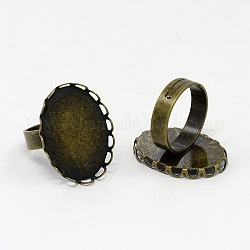 Eisen-Pad-Ring Zubehör, einstellbar, oval mit Messingschale, Antik Bronze, 25x18 mm, 17 mm