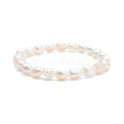 Bracelet extensible en perles naturelles pour femme, floral blanc, diamètre intérieur: 2-3/8 pouce (5.9 cm)