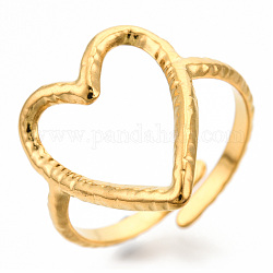 Chapado de iones (ip) 304 anillo de corazón de acero inoxidable, anillo abierto para mujer, real 18k chapado en oro, nosotros tamaño 8 (18.7 mm)