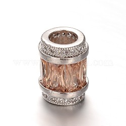 Column Brass Micro Pave Cubic Zirconia Large Hole European Beads, Sandy Brown, 12x9mm, Hole: 5mm