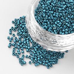 Perles de rocaille de cylindre de peinture de cuisson, taille uniforme, Style mat, bleu cadet, 1~1.5x1.5~2mm, Trou: 0.5mm, environ 50 g /sachet , environ 5000 pcs / sachet 