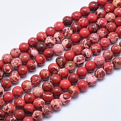 Natural Imperial Jasper Beads Strands, Dyed, Round, Red, 6mm, Hole: 0.8mm, about 64pcs/strand, 15.7 inch.