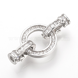 Ottone micro spianare zirconi piegare fermagli, anello, platino, 32x16x8mm, Foro: 2 mm
