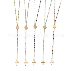 Colliers avec pendentifs en 304 acier inoxydable, avec des perles de rocailles en verre et fermoirs pince de homard, croix & saint benedict médaille/saint benedict, or, couleur mixte, 18 pouce (45.7 cm)