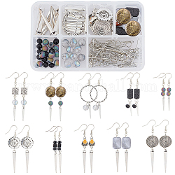 Ensembles de fabrication de boucles d'oreilles Sunnyclue DIY, y compris les crochets de boucle d'oreille en laiton, perles en alliage et anneaux de liaison, pierres précieuses naturelles, verre et perles de coquille d'eau douce, argent antique