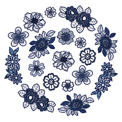 Ahandmaker 20D フラワーレース刺繍アップリケ 3 個  花縫製パッチダークブルー桜の花輪レースパッチ生地服の修復結婚式の花嫁のパーティードレス衣装アクセサリー