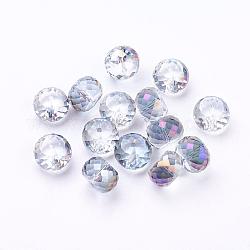 Perles en verre electroplate, arc-en-ciel plaqué, facette, rondelle, support violet, 16x10mm