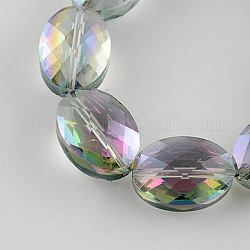 Faceted Oval Electroplate Glass Beads, DarkSea Green, 18x13x9mm, Hole: 1.5mm