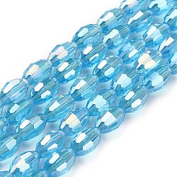 Filo di perline in vetro, sfaccettato ovale, ab colore placcato, cielo blu, 7.5x6mm, Foro: 1 mm, circa 70pcs/filo, 20.67 pollice (52.5 cm)