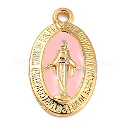 黄金の合金エナメルペンダント  長持ちメッキ  奇跡のメダルの聖母  オーバル  ピンク  21x12x1.5mm  穴：1.7mm