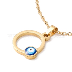 Chapado en iones (ip) 304 anillo de acero inoxidable con mal de ojo colgante collar con esmalte para mujer, dorado, 18.5 pulgada (47 cm)
