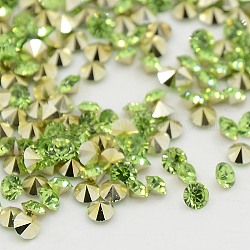 Grado aaa rhinestones pointed back in resina, forma diamante, verde giallo, 2.0mm, circa 14400pcs/scatola