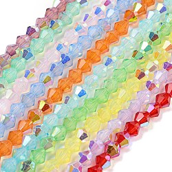 Hebras de perlas de vidrio transparentes pintadas para hornear, medio electrochapado, color de ab chapado, facetados, bicono, color mezclado, 6x5.5mm, agujero: 1 mm, aproximamente 47 pcs / cadena, 10.24'' (26 cm)