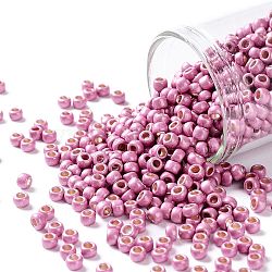 Cuentas de semillas redondas toho, Abalorios de la semilla japonés, (pf553f) permafinish rosa rosa metálico mate, 8/0, 3mm, agujero: 1 mm, aproximamente 222 unidades / 10 g