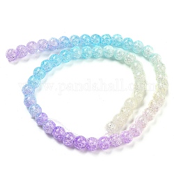 Spray Painted Crackle Glass Beads Strands, Gradient Color, Segmented Multi-color Beads, Round, Orchid, 8mm, Hole: 1mm, about 48pcs/strand, 14.96 inch(38cm)