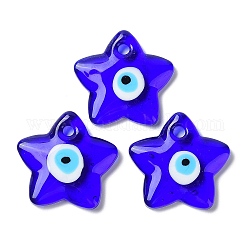 Main mauvais pendentifs Murano d'oeil, breloque étoiles, bleu, 38x40x6.5mm, Trou: 4.5mm