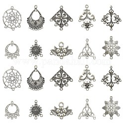 24 Stück 12 Kronleuchter-Komponentenglieder im tibetischen Stil, Tropfen/Blume/Raute, Antik Silber Farbe, 24~36x15.5~33.5x1~3.5 mm, Bohrung: 1~2 mm, 2pcs / style