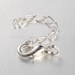 Brass Chain Extender, with Jump Rings and Alloy Lobster Claw Clasps, Nickel Free, Platinum, Clasp: 15x9mm, Chain Extender: 50mm, Jump Ring: 5x0.6mm