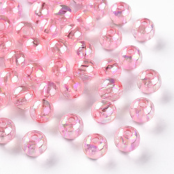 Abalorios de acrílico transparentes, color de ab chapado, redondo, color de rosa caliente, 8x7mm, agujero: 2 mm, aproximamente 1745 unidades / 500 g