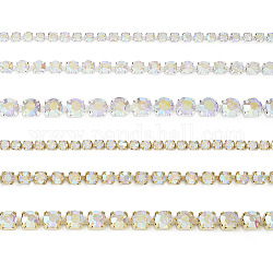 6 estilos de cadenas de strass de rhinestone de latón, cadenas de copa de rhinestone de cristal, platino y oro, 2~4x2~4mm